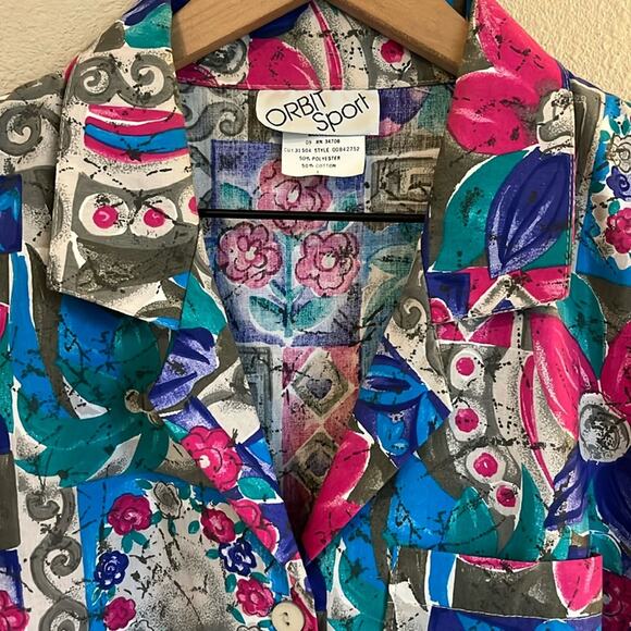 Vintage Hawaiian Button Down Shirt XL Tropical Floral Tiki Hawaii 80s Colorful - Picture 2 of 7
